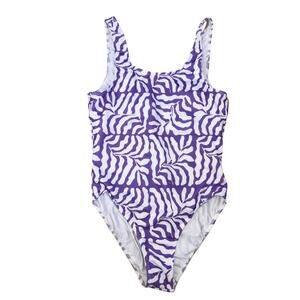New Real Essentials One Piece Lilac Purple White Swimsuit Large